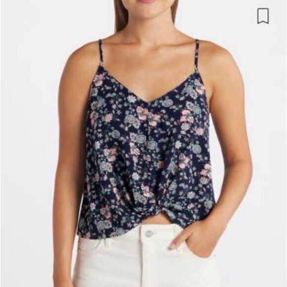 Lush blue floral print wrap spaghetti strap top size small EUC - Picture 1 of 13